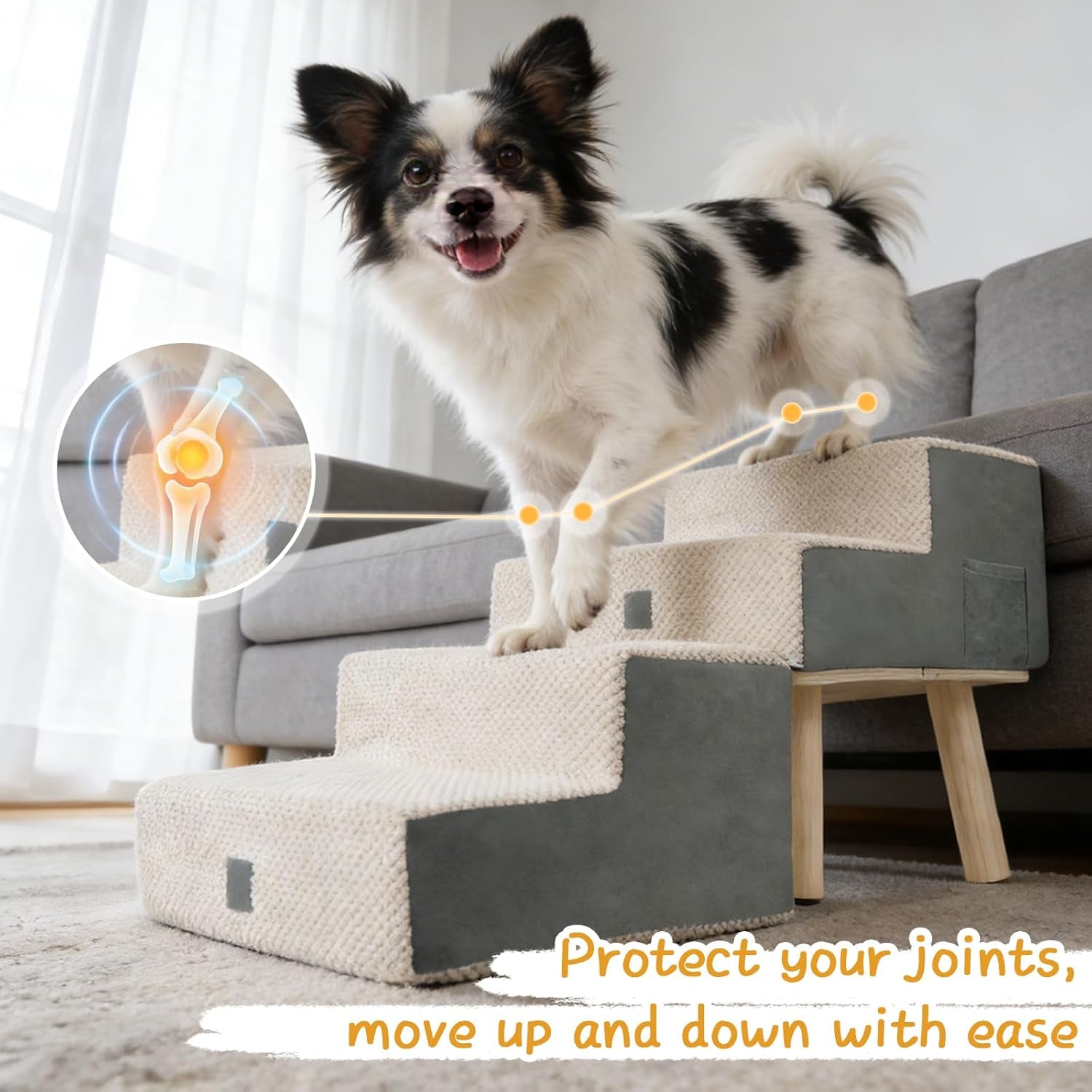 Foldable Dog Stairs: 4-Step Pet Steps Ottoman Ramp for Couch & Bed