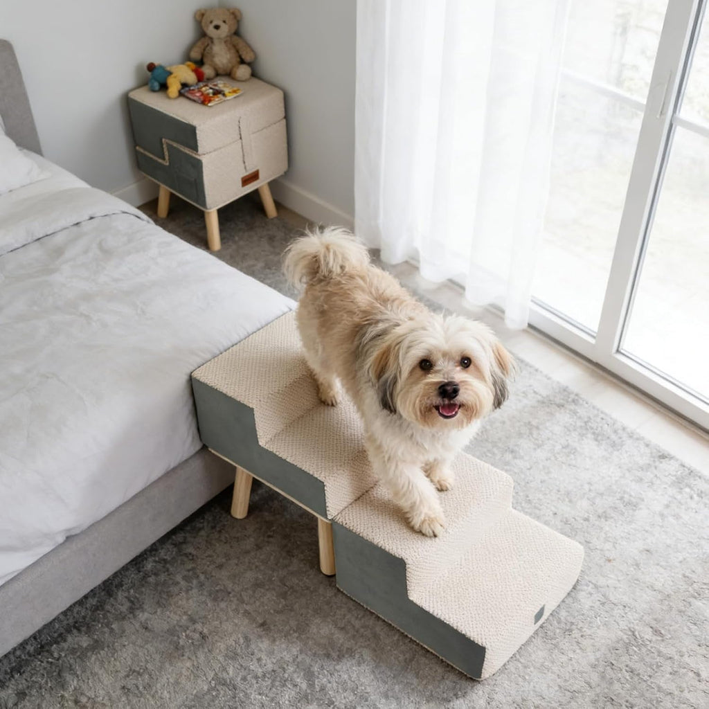 Foldable Dog Stairs: 4-Step Pet Steps Ottoman Ramp for Couch & Bed